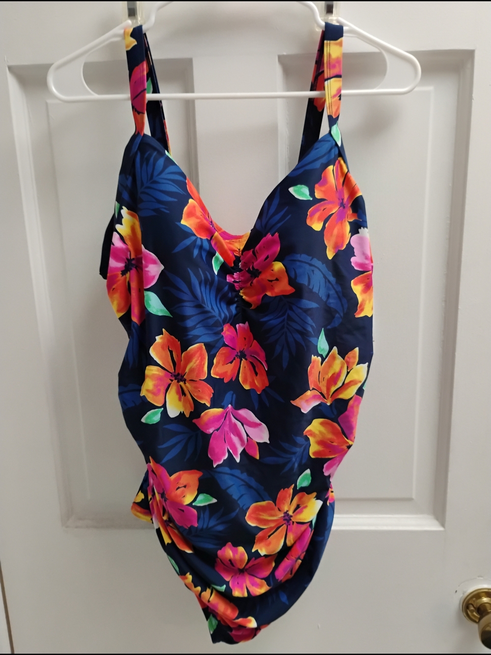 Lands' End Navy One-Piece Swimsuit with Bright Tropical Floral Print